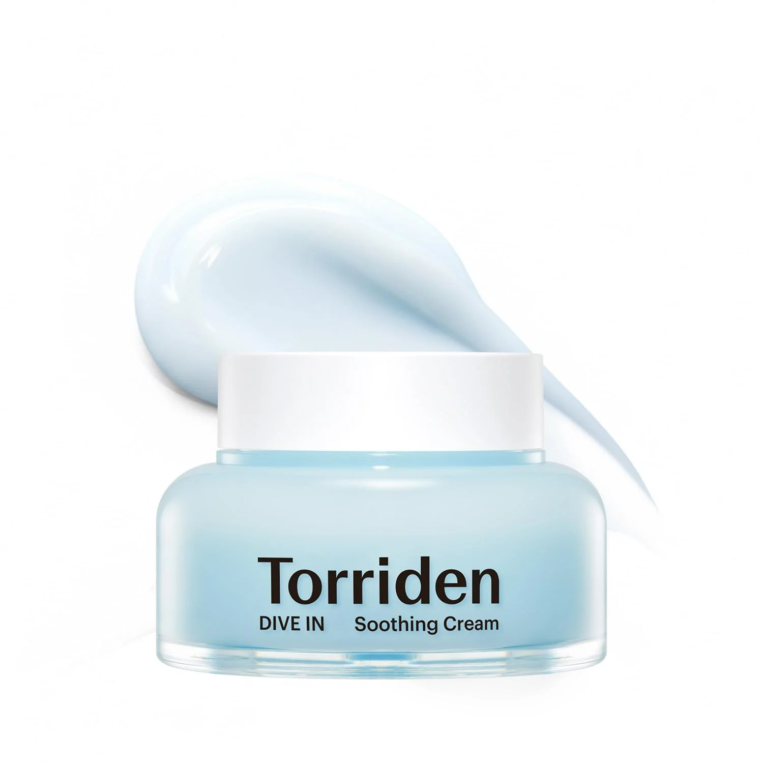 Torriden Dive-In soothing cream jar with light blue creamy texture against a white background.